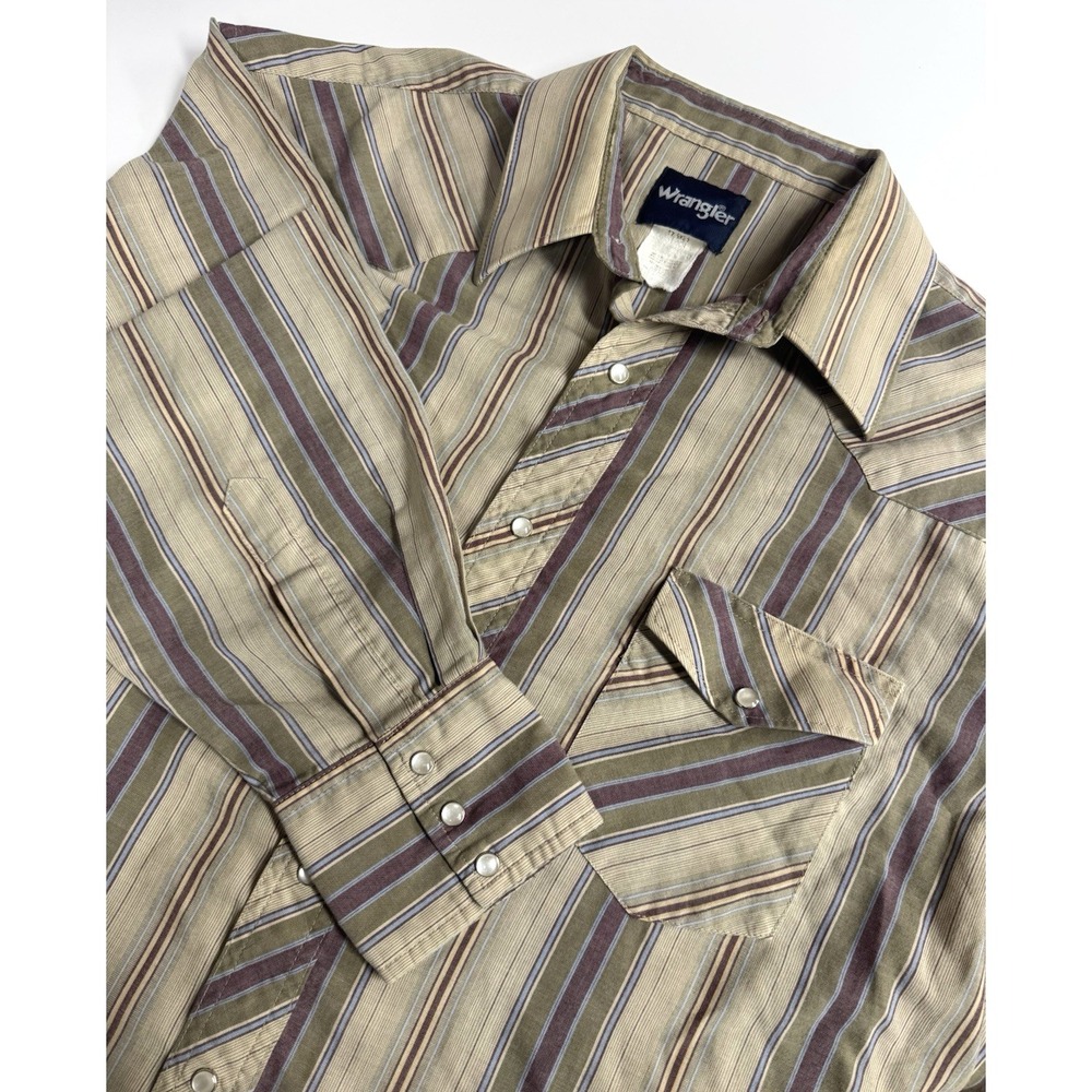 Vintage Wrangler Shirt Mens 2XL Multicolor Stripe Western Pearl Snap Long Sleeve